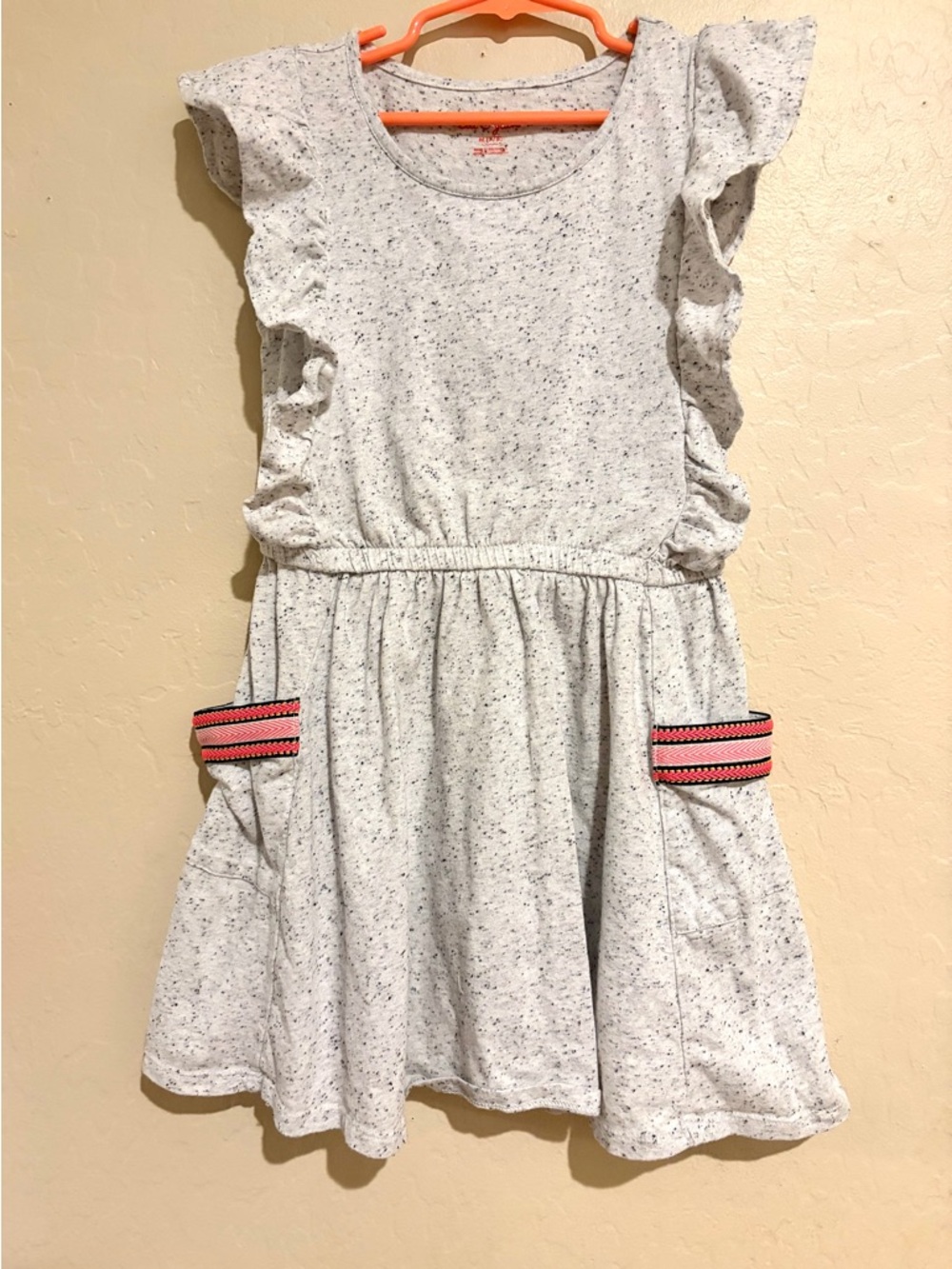 Cat & Jack Girls Dress Gray Speckled Ruffle Sleeve Casual Pockets-Size M 7/8